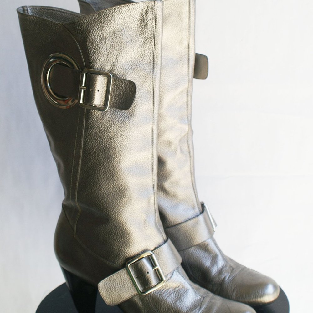 BCBG Pewter/Silver/Gray  Leather Boots US Size 9